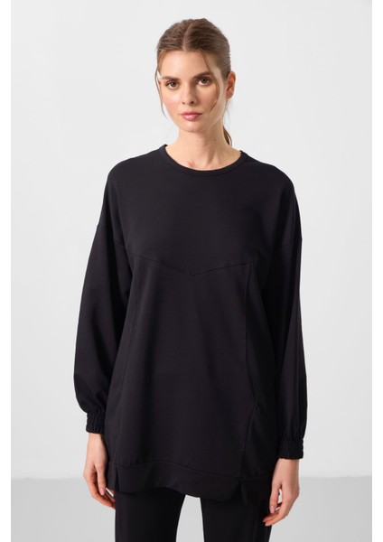 Siyah O Yaka Basic Oversize Kadın Eşofman Tunik Takım - 95347 modelleri