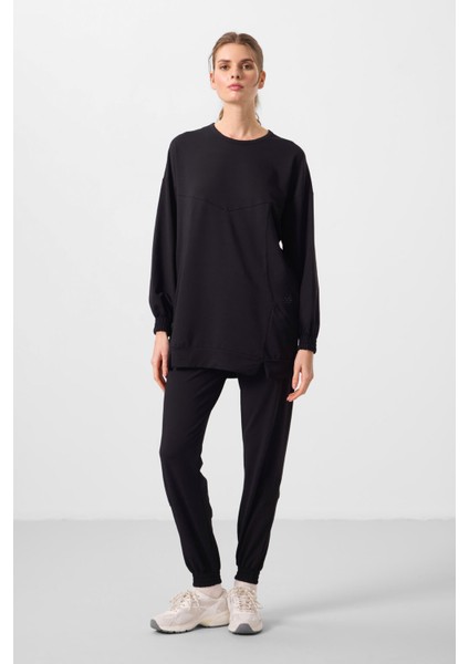 Siyah O Yaka Basic Oversize Kadın Eşofman Tunik Takım - 95347 indirimleri