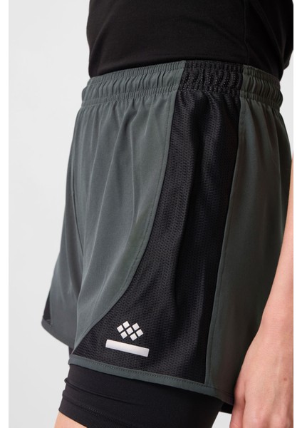 Haki Polyester Gizli Cep Fermuarlı Standart Kalıp Kadın Içi Taytlı Şort - 91015 modelleri