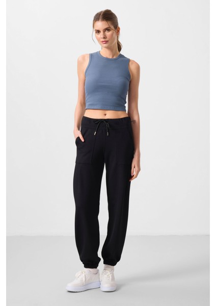 Siyah Yumuşak Dokulu Cep Detalı Rahat Form Kadın Pantolon - 94672