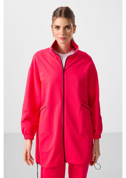 Viva Kırmızı Dik Yaka Fermuarlı Rahat Form Kadın Eşofman Tunik Takım - 95345 modelleri