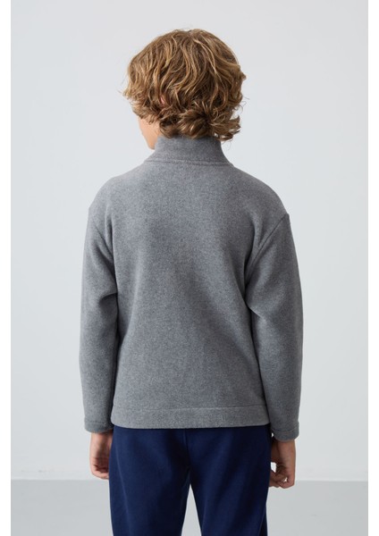 Gri Melanj Kalın Yumuşak Dokulu Standart Fit Nakışlı Polar Erkek Çocuk Sweatshirt - 11223 indirimleri