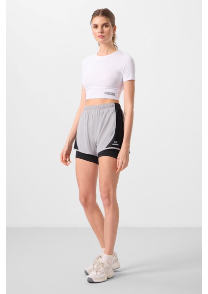 Taş Polyester Gizli Cep Fermuarlı Standart Kalıp Kadın Içi Taytlı Şort - 91015