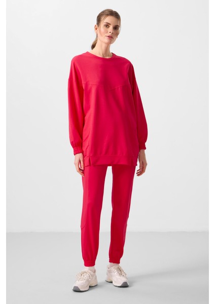 Viva Kırmızı O Yaka Basic Oversize Kadın Eşofman Tunik Takım - 95347 indirimleri