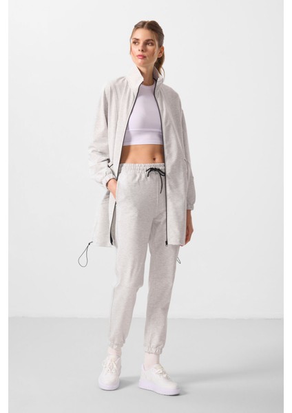 Kar Melanj Dik Yaka Fermuarlı Rahat Form Kadın Eşofman Tunik Takım - 95345