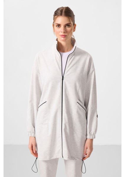 Kar Melanj Dik Yaka Fermuarlı Rahat Form Kadın Eşofman Tunik Takım - 95345 modelleri