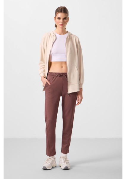 Kahverengi Yumuşak Dokulu Gizli Fermuarlı Dar Paça Kadın Pantolon - 94668