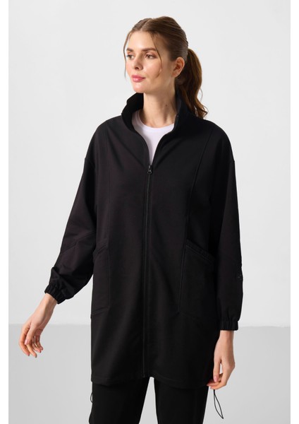 Siyah Dik Yaka Fermuarlı Rahat Form Kadın Eşofman Tunik Takım - 95345 modelleri