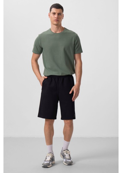 Siyah Yüzeyi Dokulu Oversize Erkek Şort - 81288