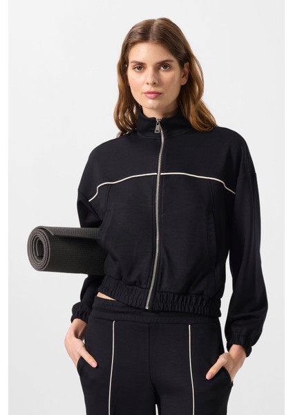 Siyah Yumuşak Dokulu Dik Yaka Oversize Lastikli Kadın Eşofman Takım - 95349 modelleri