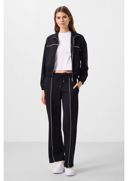 Siyah Yumuşak Dokulu Dik Yaka Oversize Lastikli Kadın Eşofman Takım - 95349 fırsatları