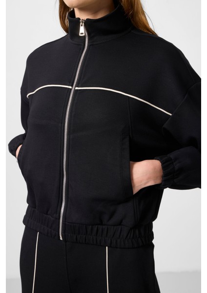 Siyah Yumuşak Dokulu Dik Yaka Oversize Lastikli Kadın Eşofman Takım - 95349 indirimleri