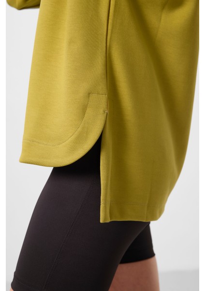 Koyu Hardal Yumuşak Dokulu O Yaka Rahat Form Kadın Tunik Sweatshirt - 97305 modelleri