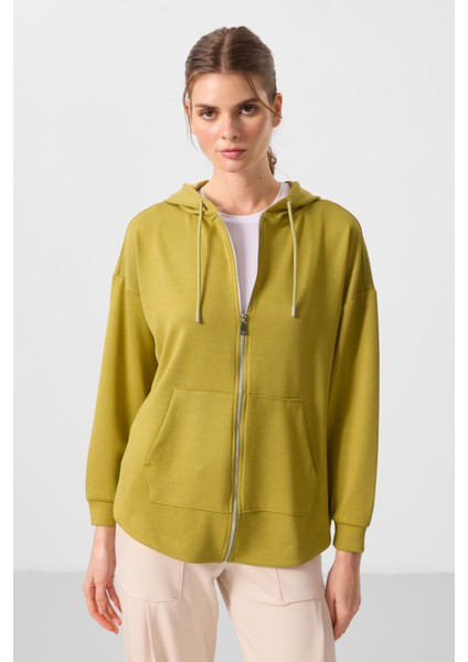 Koyu Hardal Yumuşak Dokulu Kapüşonlu Oversize Kadın Tunik Sweatshirt - 97302