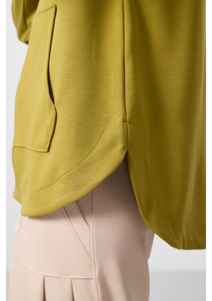 Koyu Hardal Yumuşak Dokulu Kapüşonlu Oversize Kadın Tunik Sweatshirt - 97302 modelleri