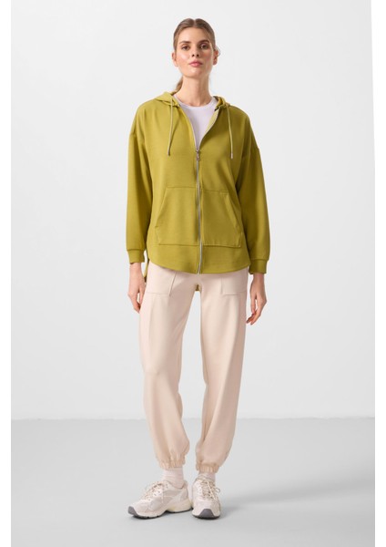 Koyu Hardal Yumuşak Dokulu Kapüşonlu Oversize Kadın Tunik Sweatshirt - 97302 fırsatları