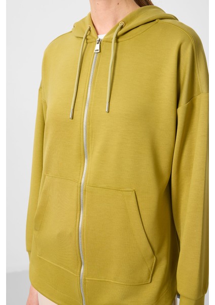 Koyu Hardal Yumuşak Dokulu Kapüşonlu Oversize Kadın Tunik Sweatshirt - 97302 indirimleri