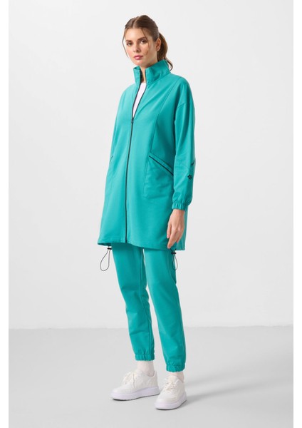 Deniz Yeşil Dik Yaka Fermuarlı Rahat Form Kadın Eşofman Tunik Takım - 95345 indirimleri