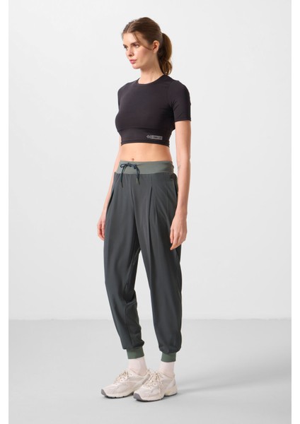 Haki Cepli Standart Kalıp Kadın Yoga Pantolon - 94677