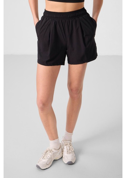 Siyah Polyester Gizli Cep Fermuarlı Rahat Form Kadın Şort - 91014 fiyatları