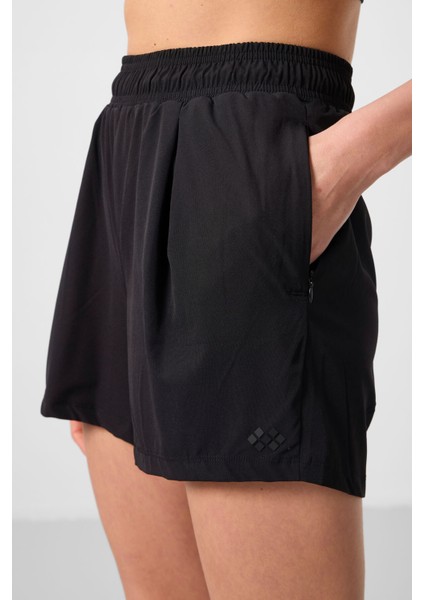 Siyah Polyester Gizli Cep Fermuarlı Rahat Form Kadın Şort - 91014 modelleri