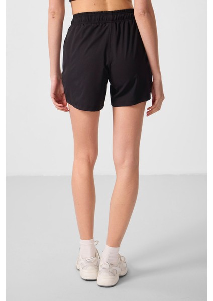 Siyah Polyester Gizli Cep Fermuarlı Rahat Form Kadın Şort - 91014 indirimleri