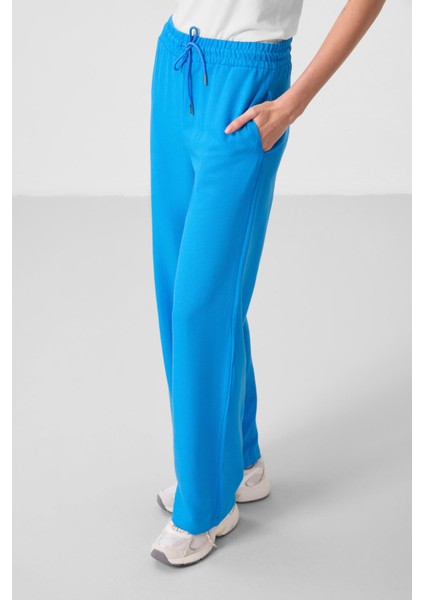 Mavi Keten Geniş Paça Rahat Form Kadın Palazzo Pantolon - 94675 fırsatları