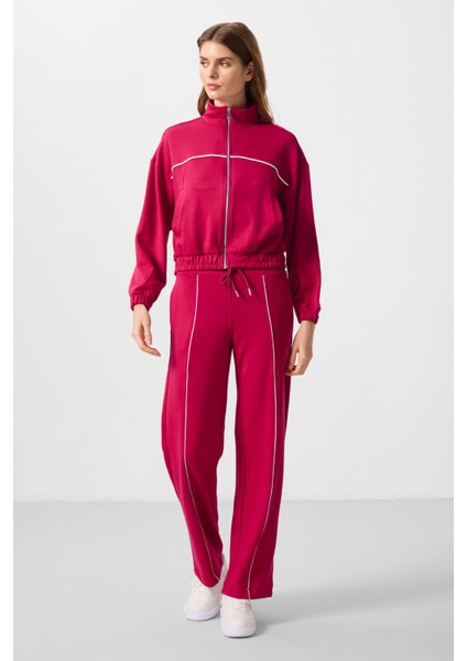 Viva Kırmızı Yumuşak Dokulu Dik Yaka Oversize Lastikli Kadın Eşofman Takım - 95349 fırsatları