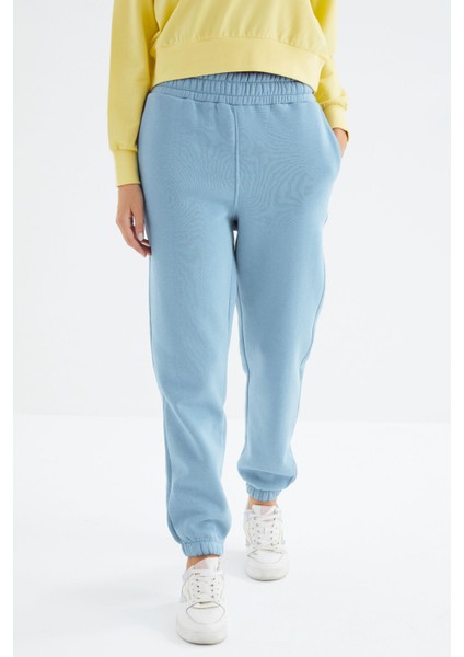 Açık Mavi Yüksek Bel Rahat Form Basic Jogger Kadın Eşofman Altı - 94624 modelleri