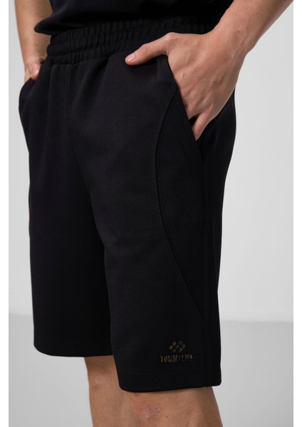 Siyah-Bej Yüzeyi Dokulu Oversize Erkek Şort - 81288 modelleri