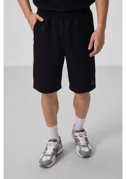 Siyah-Bej Yüzeyi Dokulu Oversize Erkek Şort - 81288 fırsatları
