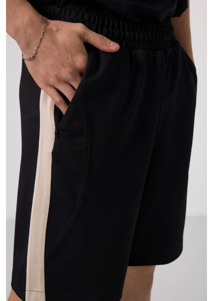 Siyah-Bej Yüzeyi Dokulu Oversize Erkek Şort - 81288 indirimleri