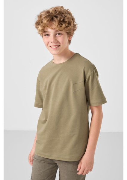 Koyu Bej-Camel Pamuklu Oversize Fit Dokuma Hafif Esnek Chino Erkek Çocuk Şort Takım - 11277 indirimleri