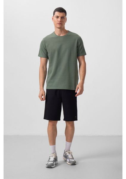 Yeşil Yüzeyi Dokulu Rahat Form Basic Erkek T-Shirt - 88436 fiyatları