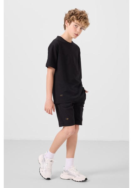 Siyah Pamuklu Oversize Fit Dokuma Hafif Esnek Chino Erkek Çocuk Şort Takım - 11277 modelleri