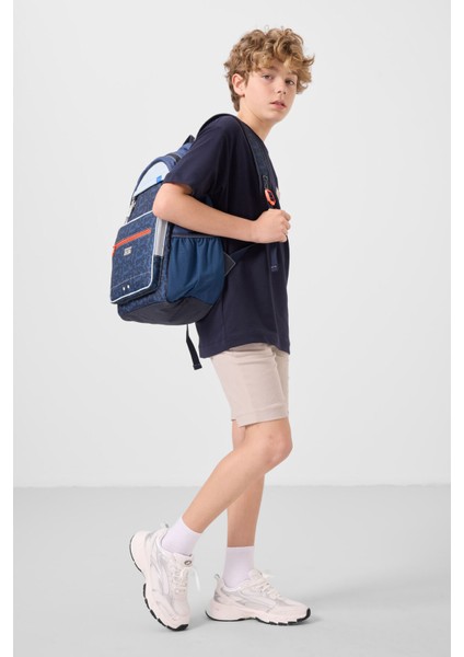 Lacivert-Taş Pamuklu Oversize Fit Dokuma Hafif Esnek Chino Erkek Çocuk Şort Takım - 11278