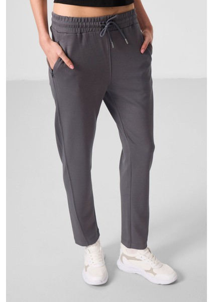 Koyu Gri Yumuşak Dokulu Gizli Fermuarlı Dar Paça Kadın Pantolon - 94668 fiyatları