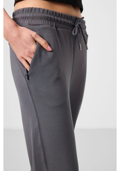 Koyu Gri Yumuşak Dokulu Gizli Fermuarlı Dar Paça Kadın Pantolon - 94668 fırsatları