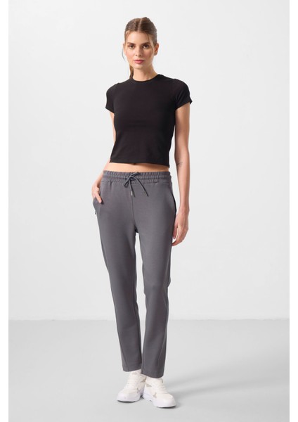 Koyu Gri Yumuşak Dokulu Gizli Fermuarlı Dar Paça Kadın Pantolon - 94668 indirimleri
