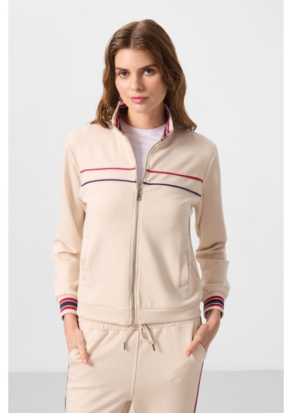 Bej Yumuşak Dokulu Triko Dik Yaka Oversize Kadın Eşofman Takım - 95350 fiyatları