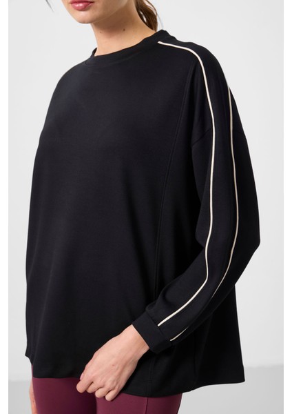 Siyah Yumuşak Dokulu O Yaka Oversize Kadın Tunik Sweatshirt - 97303 modelleri
