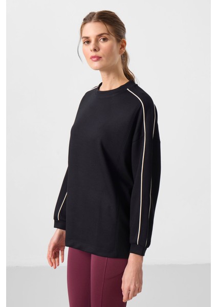 Siyah Yumuşak Dokulu O Yaka Oversize Kadın Tunik Sweatshirt - 97303 fırsatları