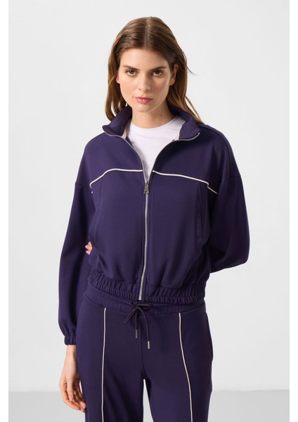 Koyu Mor Yumuşak Dokulu Dik Yaka Oversize Lastikli Kadın Eşofman Takım - 95349 fiyatları