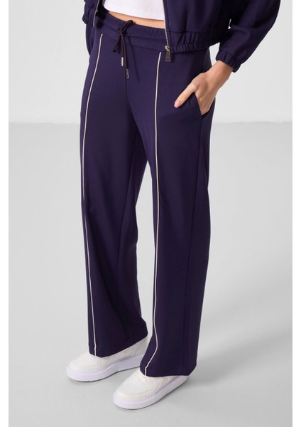 Koyu Mor Yumuşak Dokulu Dik Yaka Oversize Lastikli Kadın Eşofman Takım - 95349 modelleri