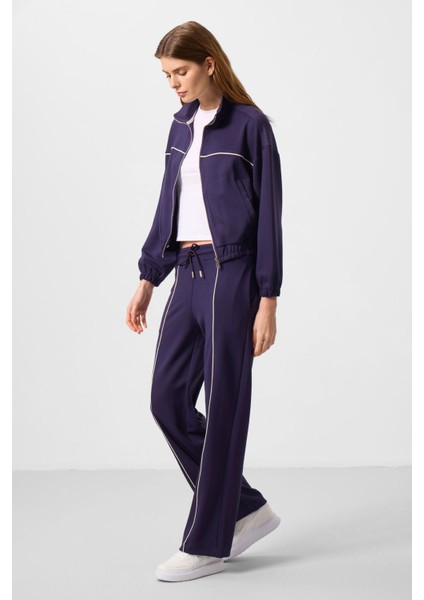 Koyu Mor Yumuşak Dokulu Dik Yaka Oversize Lastikli Kadın Eşofman Takım - 95349 fırsatları