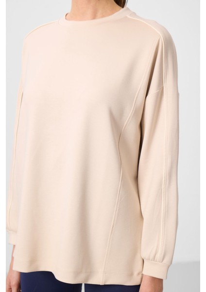 Bej Yumuşak Dokulu O Yaka Oversize Kadın Tunik Sweatshirt - 97303 modelleri