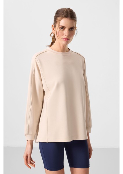 Bej Yumuşak Dokulu O Yaka Oversize Kadın Tunik Sweatshirt - 97303 fırsatları
