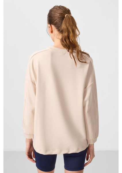 Bej Yumuşak Dokulu O Yaka Oversize Kadın Tunik Sweatshirt - 97303 indirimleri