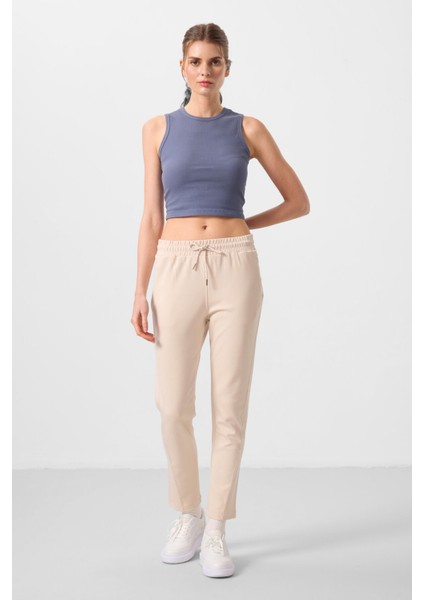 Bej Yumuşak Dokulu Gizli Fermuarlı Dar Paça Kadın Pantolon - 94668