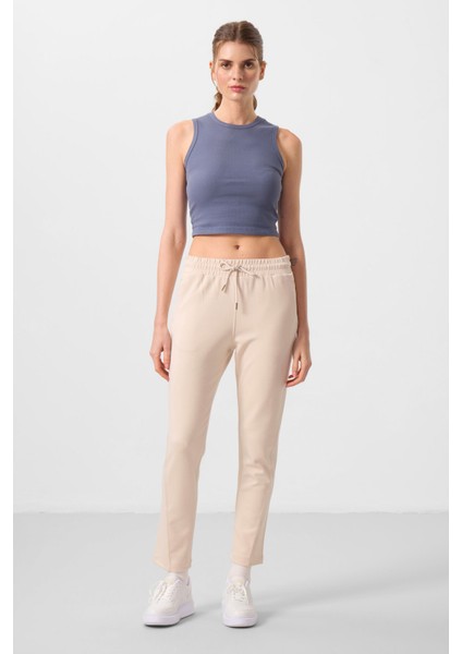 Bej Yumuşak Dokulu Gizli Fermuarlı Dar Paça Kadın Pantolon - 94668 fırsatları
